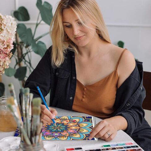 2Pcs Mandala Adult Coloring Books with 24 Count Colored Pencils, Mandala Relaxing Coloring Books with Colored Pencils for Women, Gift for Adult to Relax, Anxiety and Depression in Kuwait