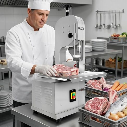2500W Commercial Electric Meat Bandsaw, Stainless Steel Bone Sawing Machine, 0-7.9 Inch Cutting Thickness, 19.6" x 15.3" Workbench, Frozen Meat Cutter with 8 Blade for Rib Beef Pork in Saudi Arabia