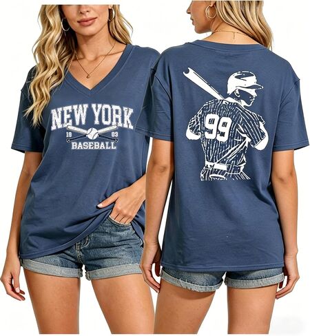 Women New York Baseball Fan T-Shirts Baseball Graphic Shirts Baseballs Team Tee Outfits Casual Tops in Saudi Arabia