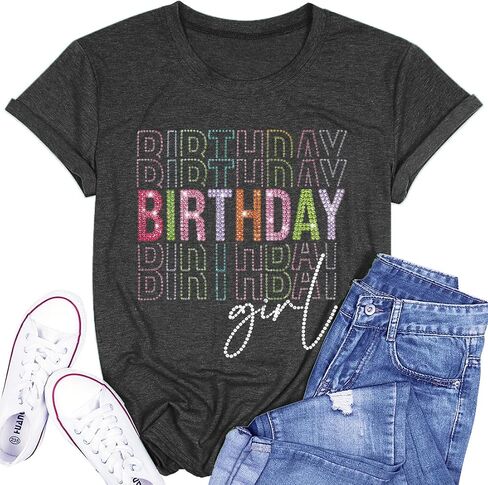 Birthday Shirts for Women Glitter Birthday Girl Shirt Party Gift Sparkly Graphic Short Sleeve Crewneck Tops in Saudi Arabia