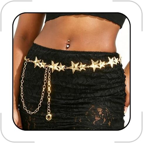 Chain Belt for Women Cute Star Belt Waist Chains Adjustable Goth Y2k Rave Accessories Plus Size Dresses Pants Jeans Accessory in Saudi Arabia