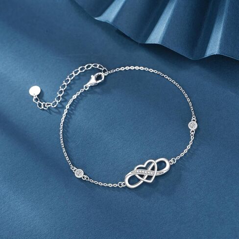 Lab Grown Diamond Infinity Heart Bracelet Sterling Silver 3X3mm 0.2 ct Moissanite Infinity Lover Bracelet Jewelry Gift for Women in Saudi Arabia