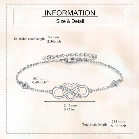 Lab Grown Diamond Infinity Heart Bracelet Sterling Silver 3X3mm 0.2 ct Moissanite Infinity Lover Bracelet Jewelry Gift for Women in Saudi Arabia