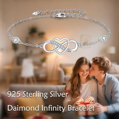 Lab Grown Diamond Infinity Heart Bracelet Sterling Silver 3X3mm 0.2 ct Moissanite Infinity Lover Bracelet Jewelry Gift for Women in Saudi Arabia