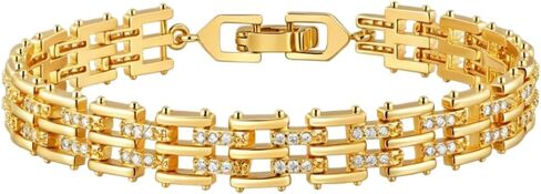 18K Gold Cubic Zirconia Cuban Link Bracelet 7 Inch, Unisex Fashion Jewelry for Birthday Holiday Gift in Saudi Arabia