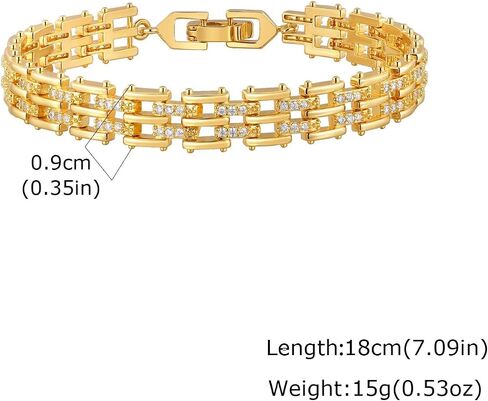 18K Gold Cubic Zirconia Cuban Link Bracelet 7 Inch, Unisex Fashion Jewelry for Birthday Holiday Gift in Saudi Arabia