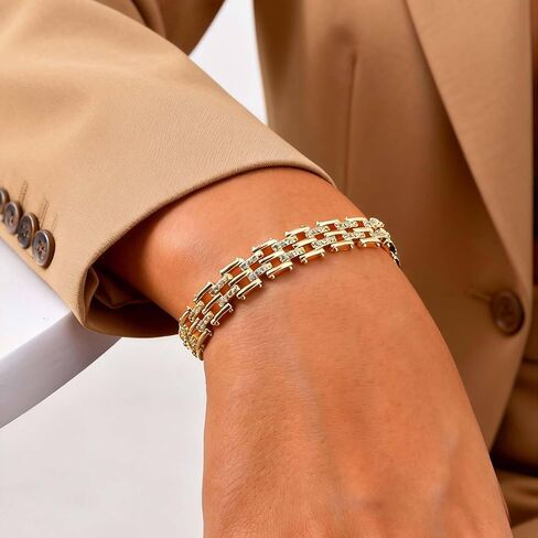 18K Gold Cubic Zirconia Cuban Link Bracelet 7 Inch, Unisex Fashion Jewelry for Birthday Holiday Gift in Saudi Arabia