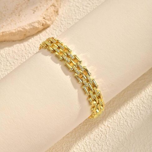 18K Gold Cubic Zirconia Cuban Link Bracelet 7 Inch, Unisex Fashion Jewelry for Birthday Holiday Gift in Saudi Arabia
