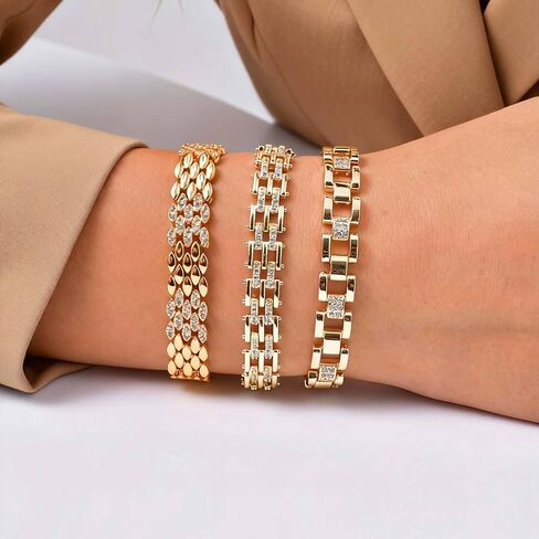 18K Gold Cubic Zirconia Cuban Link Bracelet 7 Inch, Unisex Fashion Jewelry for Birthday Holiday Gift in Saudi Arabia