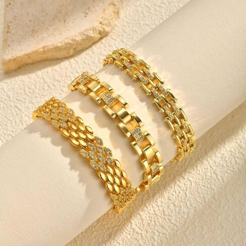 18K Gold Cubic Zirconia Cuban Link Bracelet 7 Inch, Unisex Fashion Jewelry for Birthday Holiday Gift in Saudi Arabia