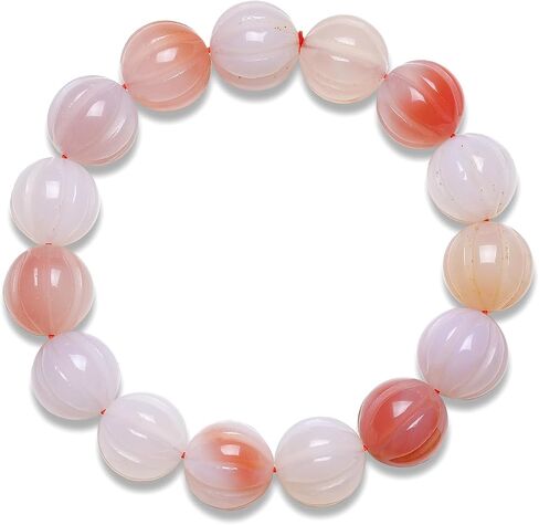 Natural Pink Agate Gemstone Beads Large Round Melon-Cut Crystal Stones Pumpkin Bracelet Chain, 1pc/pack in Saudi Arabia