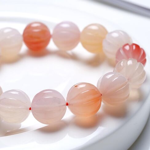 Natural Pink Agate Gemstone Beads Large Round Melon-Cut Crystal Stones Pumpkin Bracelet Chain, 1pc/pack in Saudi Arabia