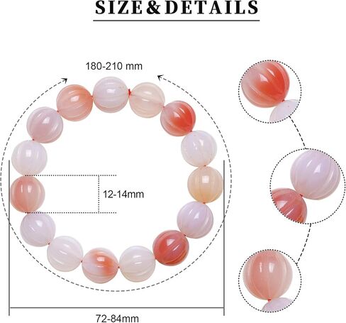 Natural Pink Agate Gemstone Beads Large Round Melon-Cut Crystal Stones Pumpkin Bracelet Chain, 1pc/pack in Saudi Arabia