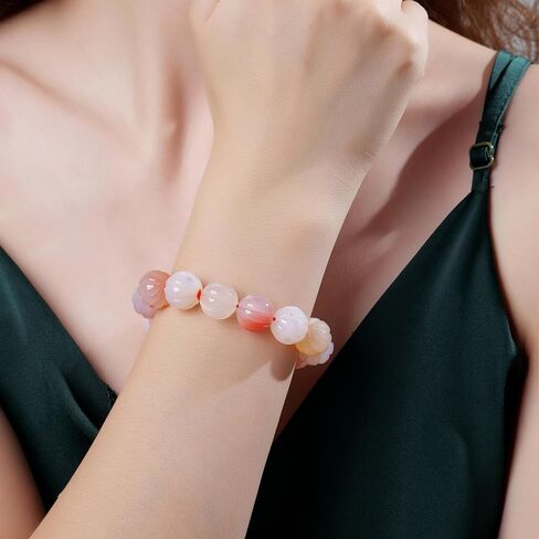 Natural Pink Agate Gemstone Beads Large Round Melon-Cut Crystal Stones Pumpkin Bracelet Chain, 1pc/pack in Saudi Arabia