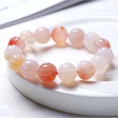 Natural Pink Agate Gemstone Beads Large Round Melon-Cut Crystal Stones Pumpkin Bracelet Chain, 1pc/pack in Saudi Arabia