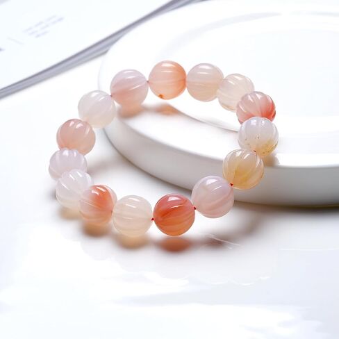 Natural Pink Agate Gemstone Beads Large Round Melon-Cut Crystal Stones Pumpkin Bracelet Chain, 1pc/pack in Saudi Arabia
