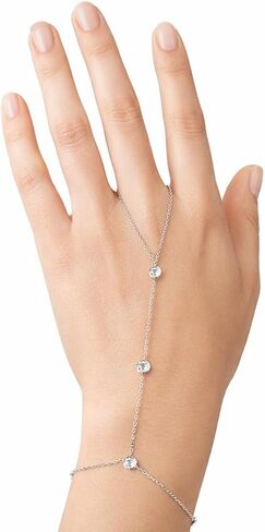 925 Sterling Silver Hand Chain Bracelet | Rhodium Plated Slave Bracelet with Sparkling Stones | Tarnish Resistant | Hypoallergenic Jewelry Gift for Women in Saudi Arabia