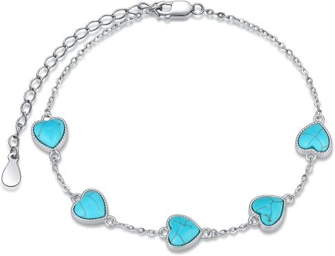 Nutural Turquoise Heart Link Bracelet for Women 925 Sterling Silver Real Turquoise Gemstone Bracelets Western Boho Jewelry Gifts for Mom Wife Her in Kuwait