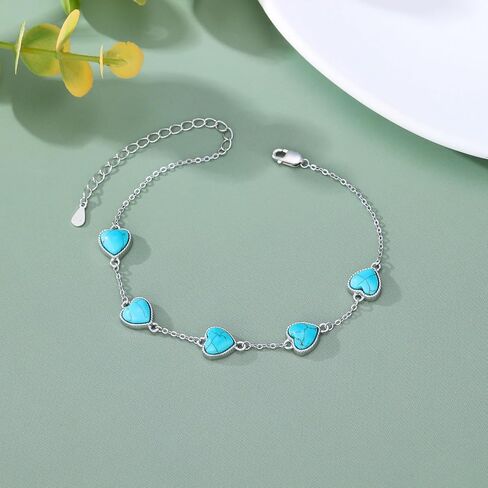 Nutural Turquoise Heart Link Bracelet for Women 925 Sterling Silver Real Turquoise Gemstone Bracelets Western Boho Jewelry Gifts for Mom Wife Her in Kuwait