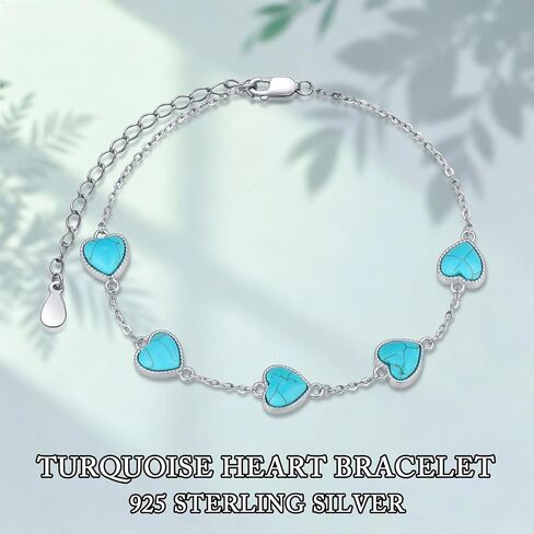 Nutural Turquoise Heart Link Bracelet for Women 925 Sterling Silver Real Turquoise Gemstone Bracelets Western Boho Jewelry Gifts for Mom Wife Her in Kuwait