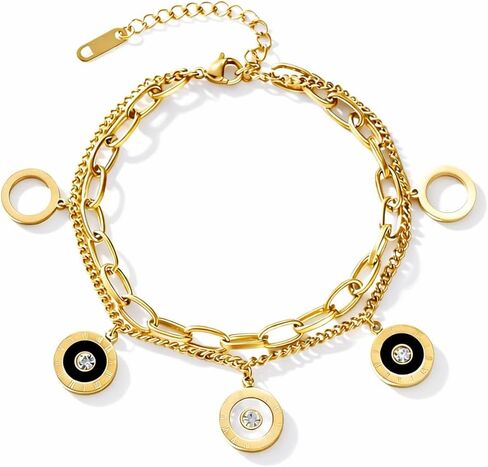 Gold Link Bracelets for Women - Non Tarnish Cubic Zirconia Bracelet Link Jewelry for Her in Saudi Arabia