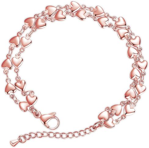 mnmoom Heart Bracelet for Women,7-8.5 Inches Adjustable Stainless Steel heart Link Chain, Silver and 14k Gold, Rose gold plating in Saudi Arabia