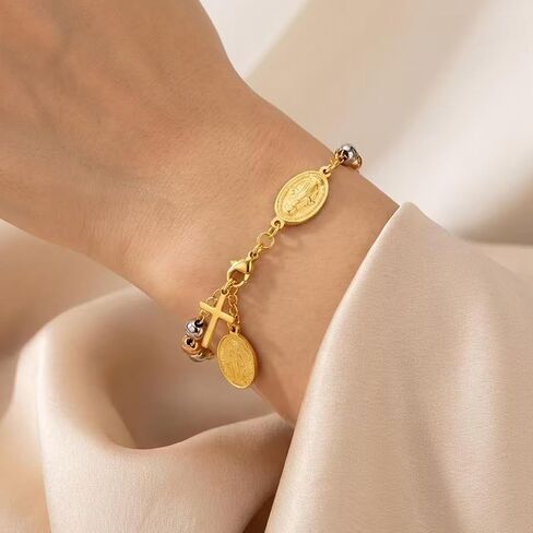 bracelets for women, Womens Cross Christian Jewelry, Stainless Steel Jesus Round Bracelet, Suitable for Weddings, Engagements, Parties, Can Be Given to Friends, Partners, and Relatives in Kuwait