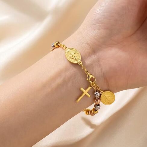 bracelets for women, Womens Cross Christian Jewelry, Stainless Steel Jesus Round Bracelet, Suitable for Weddings, Engagements, Parties, Can Be Given to Friends, Partners, and Relatives in Kuwait