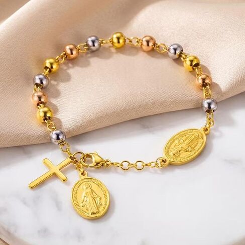 bracelets for women, Womens Cross Christian Jewelry, Stainless Steel Jesus Round Bracelet, Suitable for Weddings, Engagements, Parties, Can Be Given to Friends, Partners, and Relatives in Kuwait