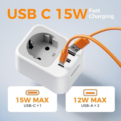 TESSAN EU to US Plug Adapter, European Travel Adaptor with 1 AC Outlet and 3 USB Ports(1 USB C), Most of Europe Germany France Korea Greece Type C/E/F Plugs to US Power Adapter in Kuwait