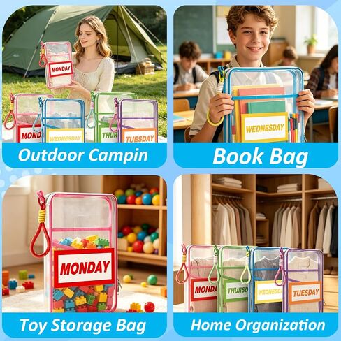 7 Pack Clear Packing Cubes for Travel Days of Week Packing Cubes with Labels Colored Lanyards Luggage Organizer Bags for Travel Summer Camping Essentials in Saudi Arabia
