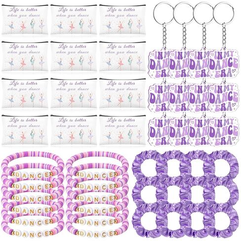 Shinylin 48 Pcs Ballet Dance Gift Bulk Include Dance Clay Bracelet Keychain Ballerina Makeup Bag Hair Scrunchie for Women Dancer Team Prizes Ballet Recital Ballerina Birthday Party Gifts (Purple) in Saudi Arabia