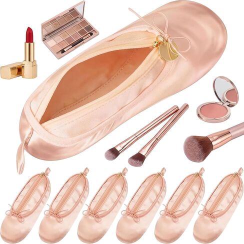 Tallew 6 Pcs Pink Ballet Shoe Makeup Bag Bulk Dance Bags for Dancers Team Gifts Cute Ballerina Cosmetic Toiletry Zipper Pouch for Women Recital Competition Gifts Ballerina Party Favors in Kuwait