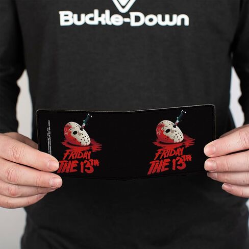 Buckle-Down Warner Bros. Horror Movies Wallet, Bifold, Friday the 13th Vintage Jason Mask Poster Black Red, Vegan Leather in Kuwait