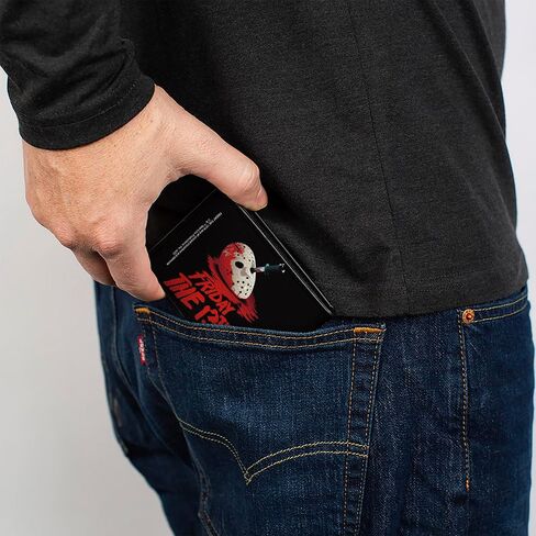 Buckle-Down Warner Bros. Horror Movies Wallet, Bifold, Friday the 13th Vintage Jason Mask Poster Black Red, Vegan Leather in Kuwait