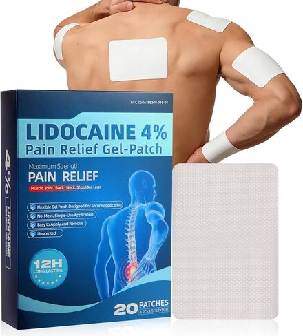 Pain Relief Patches Lidocaine 4% Maximum Strength (20 Patches)- 12 Hours Ice Pain Relieving Patch,Flexible Back Pain Relief Gel Patches for Knee Muscle Neck Shoulder Hand-1PACK in Kuwait