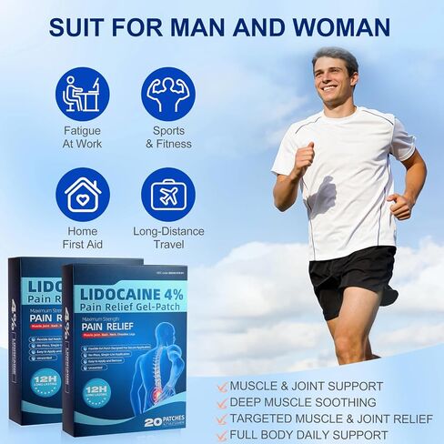 Pain Relief Patches Lidocaine 4% Maximum Strength (20 Patches)- 12 Hours Ice Pain Relieving Patch,Flexible Back Pain Relief Gel Patches for Knee Muscle Neck Shoulder Hand-1PACK in Kuwait