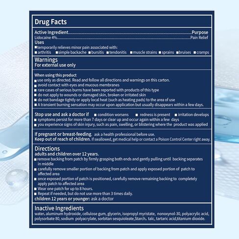 Pain Relief Patches Lidocaine 4% Maximum Strength (20 Patches)- 12 Hours Ice Pain Relieving Patch,Flexible Back Pain Relief Gel Patches for Knee Muscle Neck Shoulder Hand-1PACK in Kuwait