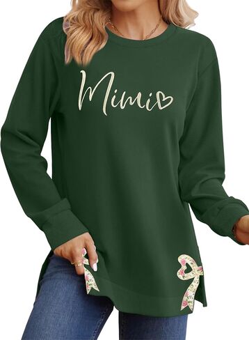 YI XIANG RAN Grandma Sweatshirt for Women Grandma Letter Embroidered Sweatshirt Mother's Day Side Split Pullover Tops in Kuwait