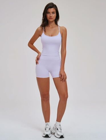 QBGJTD Women Two Piece Workout Sets Racerback Y Back Tank Top and High Waist Booty Lifting Shorts Gym Yoga Active Outfits in Saudi Arabia