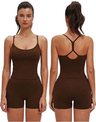 QBGJTD Women Two Piece Workout Sets Racerback Y Back Tank Top and High Waist Booty Lifting Shorts Gym Yoga Active Outfits in Saudi Arabia