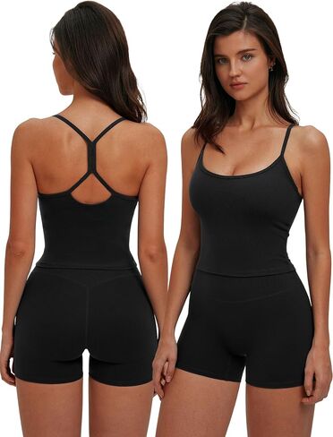 QBGJTD Women Two Piece Workout Sets Racerback Y Back Tank Top and High Waist Booty Lifting Shorts Gym Yoga Active Outfits in Saudi Arabia