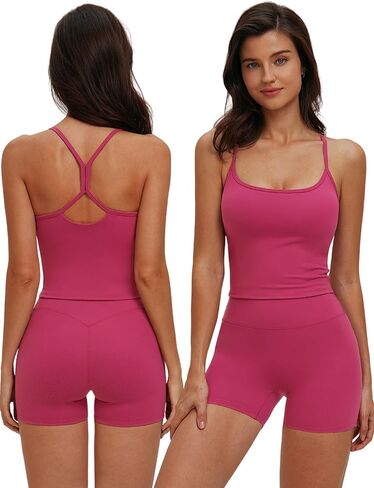 QBGJTD Women Two Piece Workout Sets Racerback Y Back Tank Top and High Waist Booty Lifting Shorts Gym Yoga Active Outfits in Saudi Arabia
