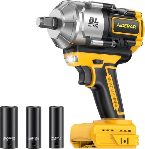 20V Cordless Impact Wrench for DeWalt Battery, 1500Nm (1106 Ft-Lbs) 1/2" Brushless Impact Gun, 3-Speed High Torque Power Tool for Tire Removal, Rusted Bolts, Heavy Equipment(No Battery) in Kuwait