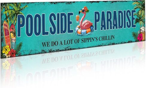 Outdoor Pool Decor Pool Sign Poolside Paradise Rustic Looking Metal Sign 4 x 16 Inches Outside Tropical Coastal Bar Patio Plaque Tiki Backyard Gift(Classic) in Saudi Arabia
