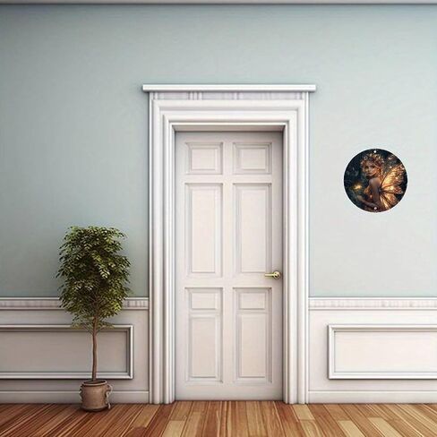 Glowing Fairy Holding Flower in Dark Forest Vintage Rustic Aluminum Metal Round Wall Sign -8in Indoor Outdoor Gifts And Decor for Home, Office, Cafe & Yard in Kuwait