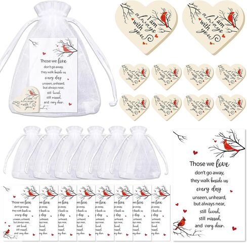 100 Sets Funeral Favors for Guests - Celebration of Life Memorial Gifts with Wooden Heart Keepsake, Prayer Cards & Organza bags for Memorial Service, Funeral Reception, Sympathy Decorations in Saudi Arabia