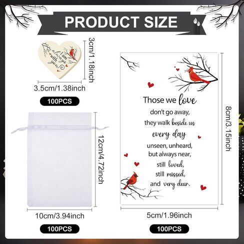 100 Sets Funeral Favors for Guests - Celebration of Life Memorial Gifts with Wooden Heart Keepsake, Prayer Cards & Organza bags for Memorial Service, Funeral Reception, Sympathy Decorations in Saudi Arabia
