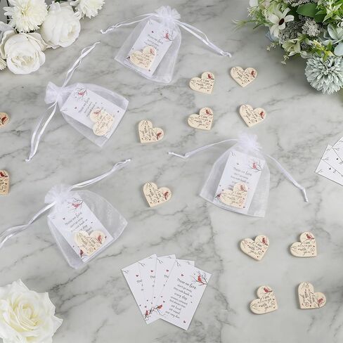 100 Sets Funeral Favors for Guests - Celebration of Life Memorial Gifts with Wooden Heart Keepsake, Prayer Cards & Organza bags for Memorial Service, Funeral Reception, Sympathy Decorations in Saudi Arabia