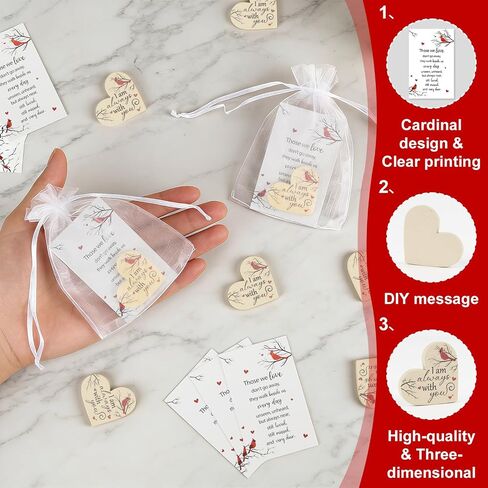 100 Sets Funeral Favors for Guests - Celebration of Life Memorial Gifts with Wooden Heart Keepsake, Prayer Cards & Organza bags for Memorial Service, Funeral Reception, Sympathy Decorations in Saudi Arabia